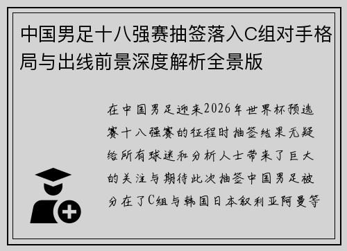 中国男足十八强赛抽签落入C组对手格局与出线前景深度解析全景版